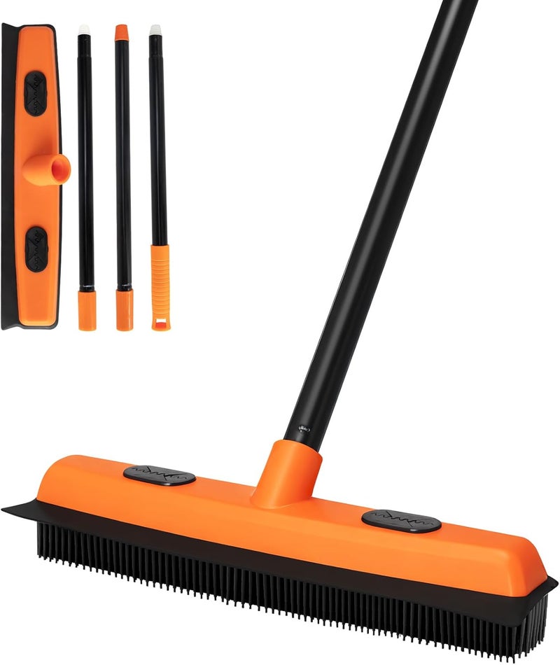 Conliwell Rubber Broom and Carpet Rake for Pet Hair Removal, 49 Inch Three Section Stainless Steel Pole, Hair Removal Tool, Pet Broom and Rubber Putty, Suitable for Blankets, Hardwood Floors, Ceramic Tiles - Image 1